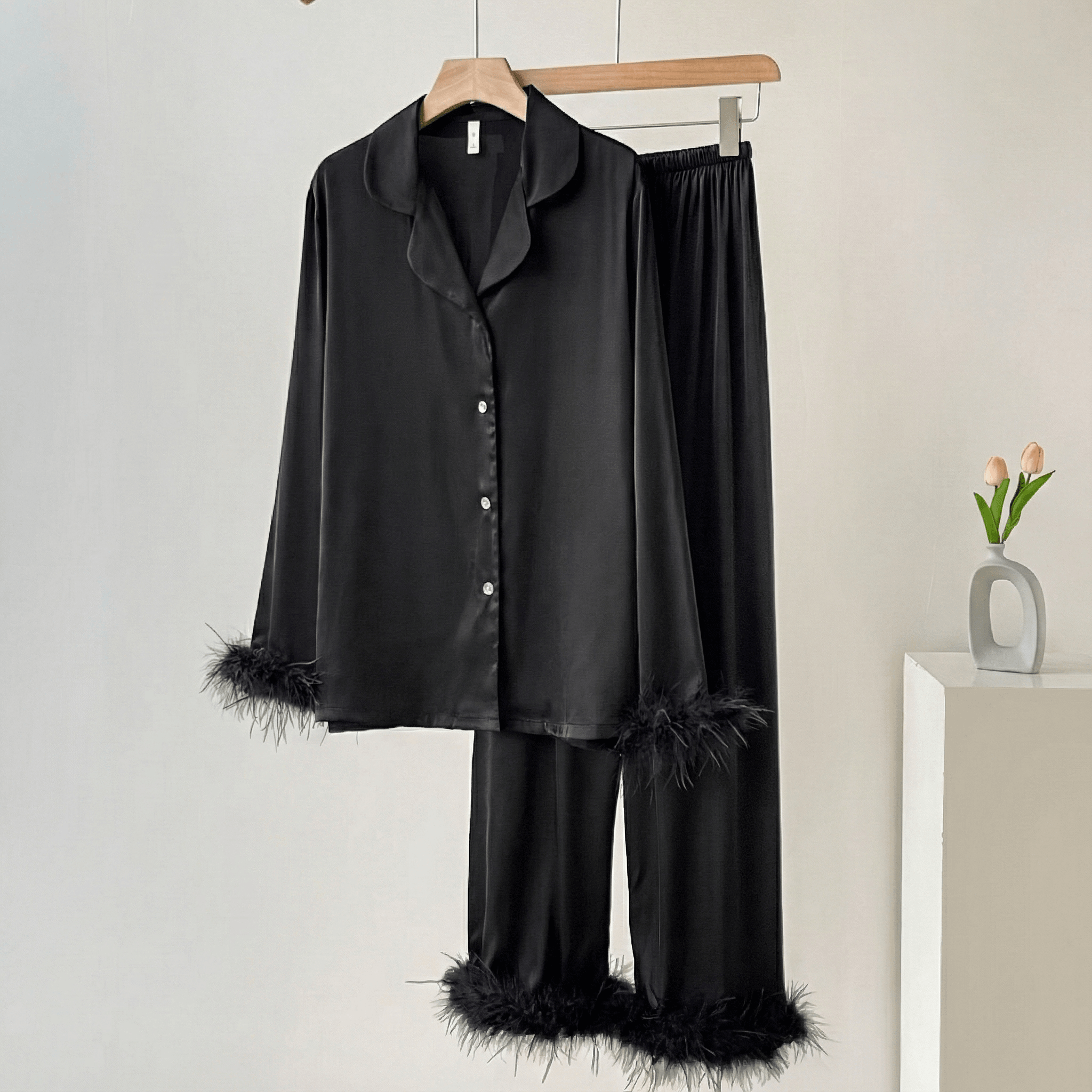 Satin Feather Pajama Set