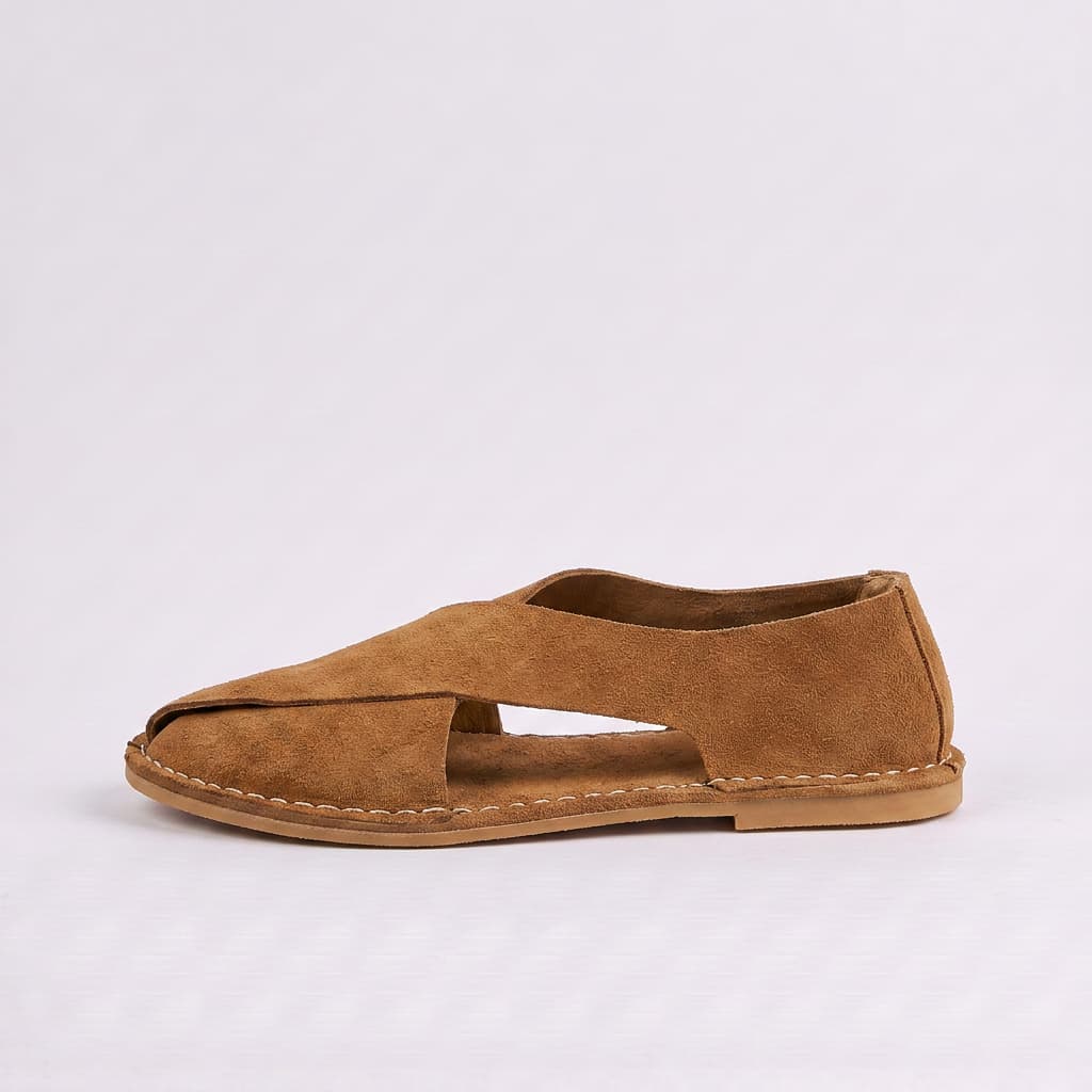 Brown sandal on a light gray background